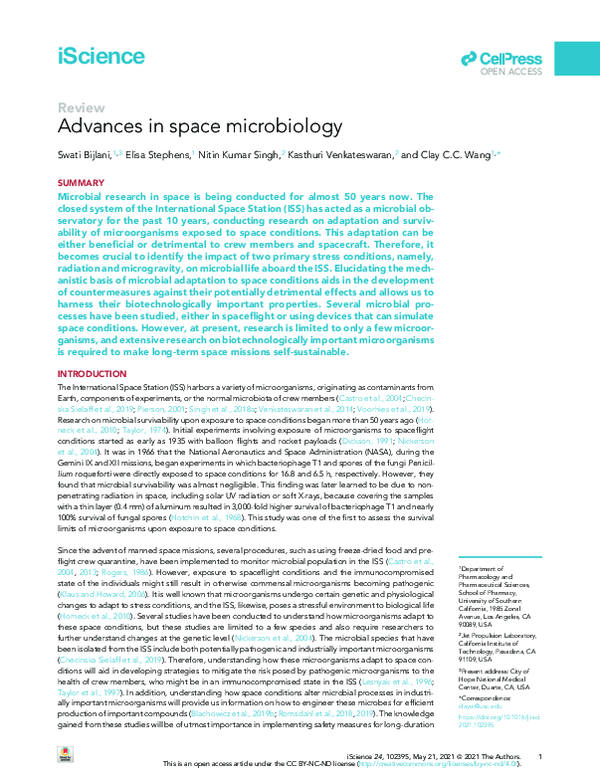 (PDF) Advances in space microbiology