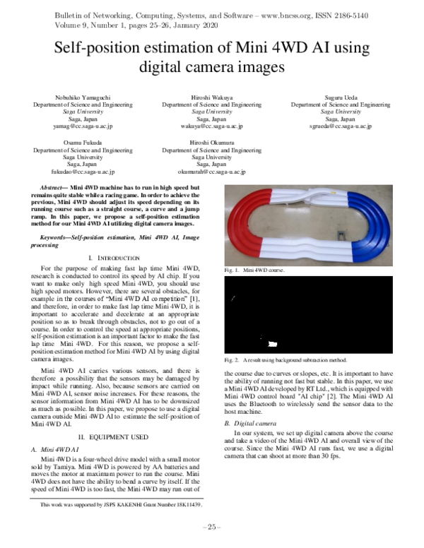 (PDF) Self-position estimation of Mini 4WD AI using digital camera images