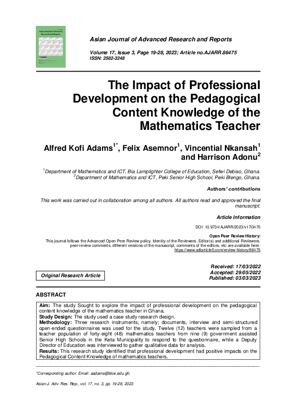 (PDF) The Impact of Professional Development on the Pedagogical Content ...