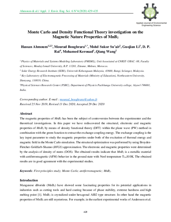 (PDF) Monte Carlo and Density Functional Theory investigation on the ...