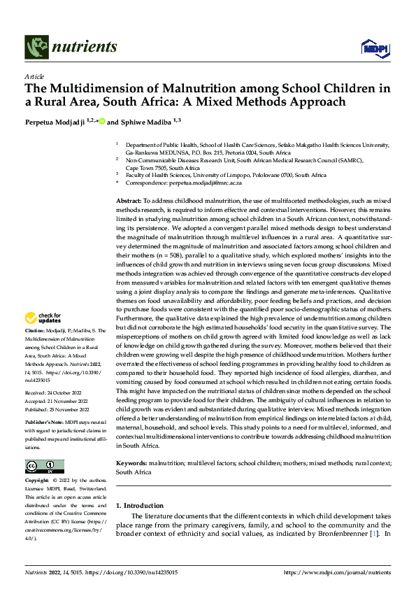 (PDF) The Multidimension of Malnutrition among School Children in a ...