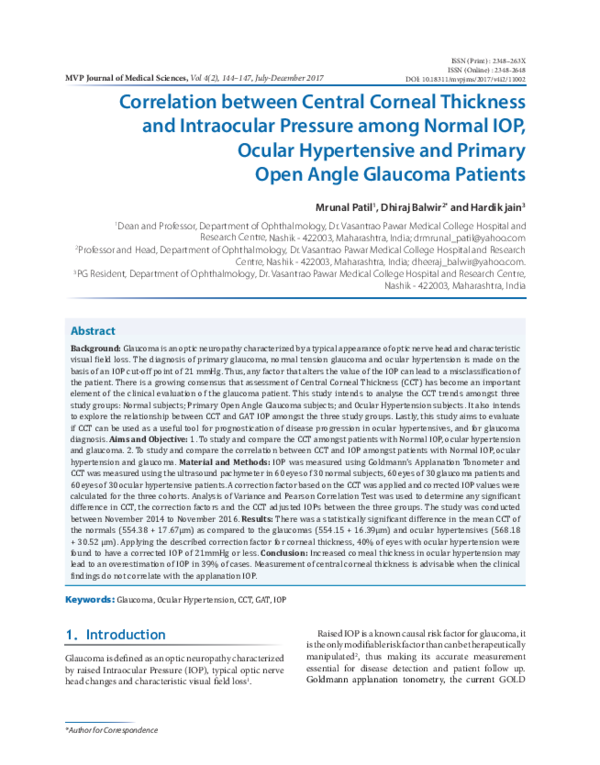 (PDF) Correlation between Central Corneal Thickness and Intraocular ...