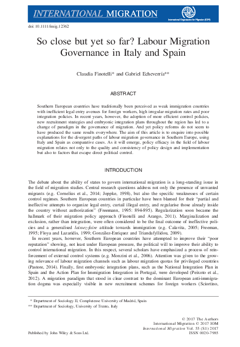 (PDF) So close but yet so far? Labour Migration Governance in Italy and ...