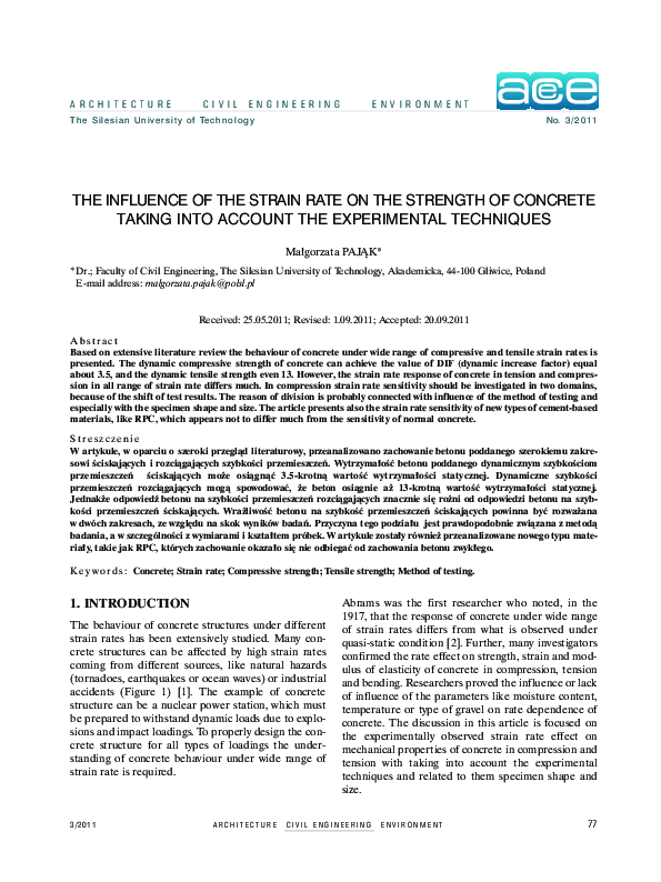 (PDF) The Influence of the Strain Rate on the Strength of Concrete ...