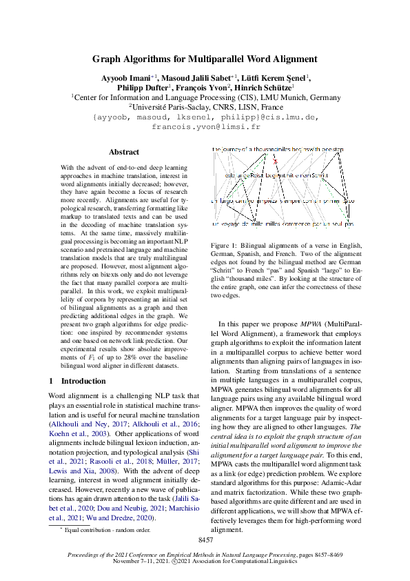(PDF) Graph Algorithms for Multiparallel Word Alignment