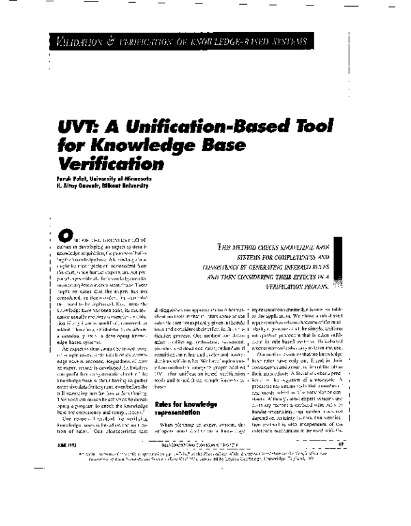 (PDF) UVT: a unification-based tool for knowledge base verification