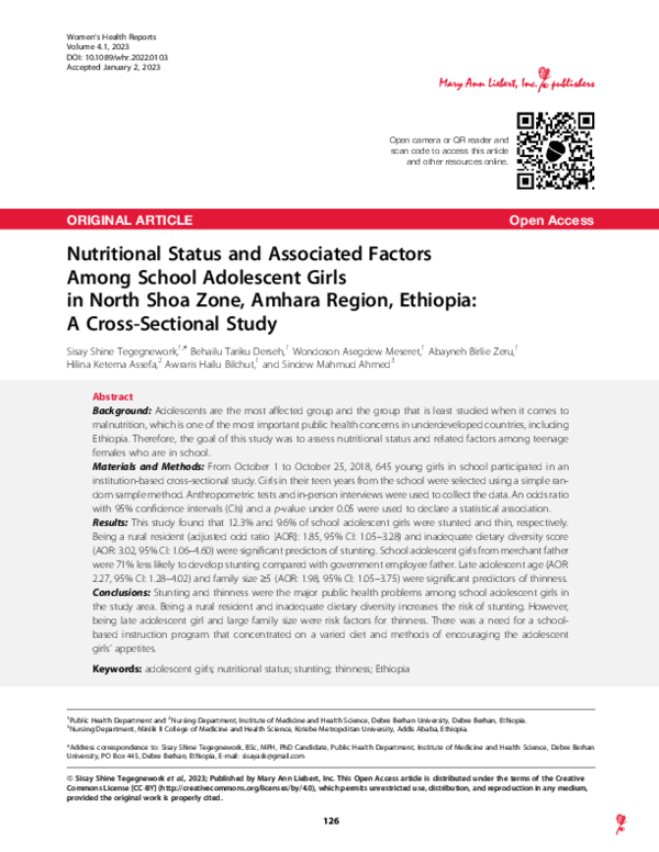 (PDF) Nutritional Status and Associated Factors Among School Adolescent ...