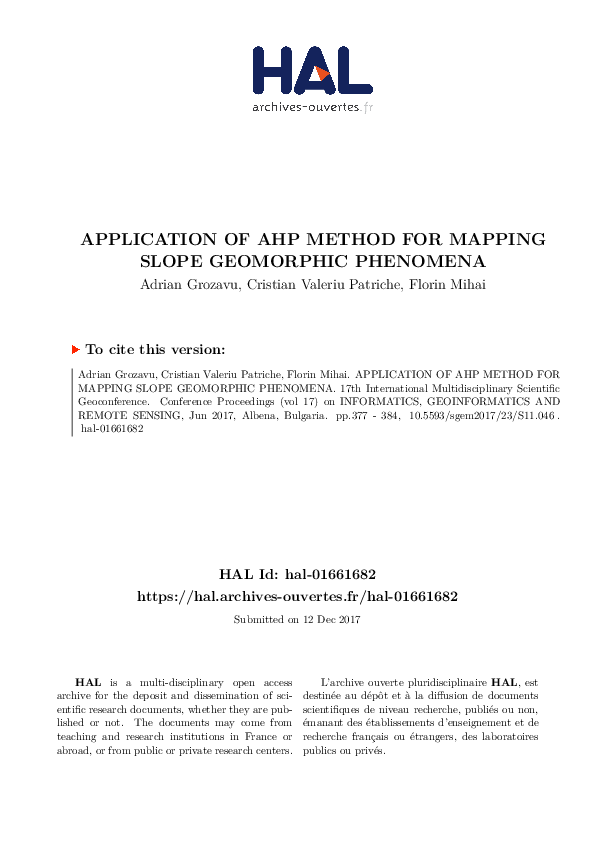 (PDF) Application of Ahp Method for Mapping Slope Geomorphic Phenomena