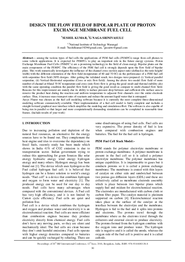 (PDF) Design the Flow Field of Bipolar Plate of Proton Exchange ...