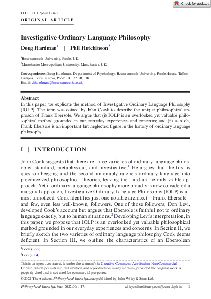 (PDF) Investigative Ordinary Language Philosophy
