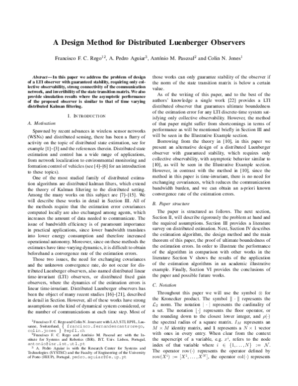 (PDF) A design method for distributed luenberger observers