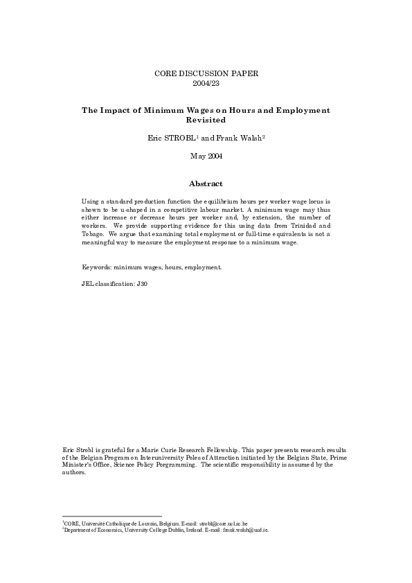 (PDF) The Impact of Minimum Wages on Hours and Employment Revisited