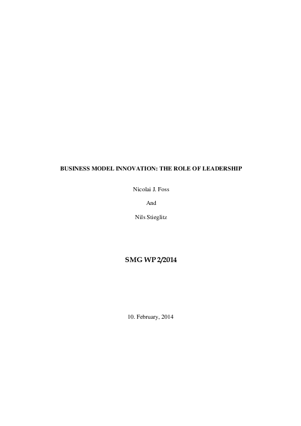 (PDF) Business Model Innovation: The Role of Leadership