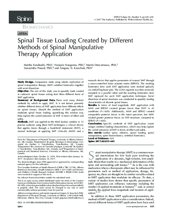 (PDF) Spinal Tissue Loading Created by Different Methods of Spinal
