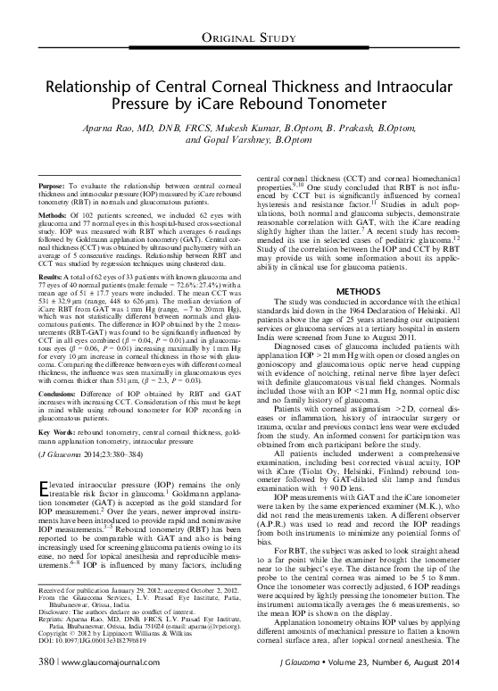 (PDF) Relationship of Central Corneal Thickness and Intraocular ...
