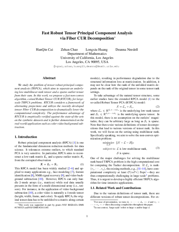 (PDF) Fast Robust Tensor Principal Component Analysis via Fiber CUR ...