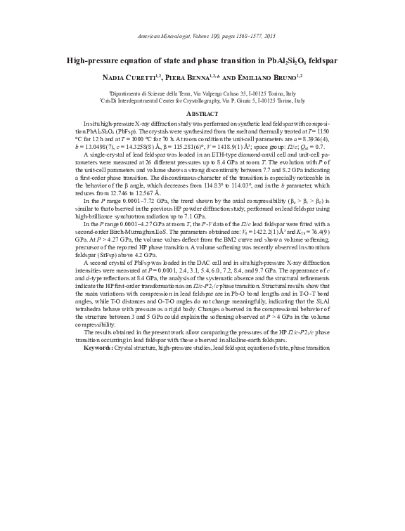 (PDF) High-pressure equation of state and phase transition in PbAl 2 Si ...