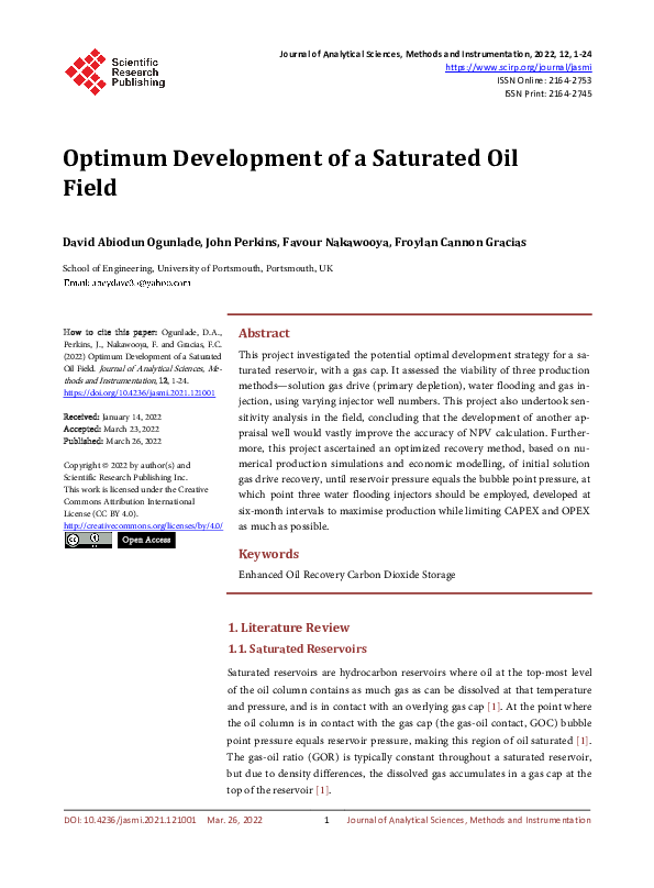 (PDF) Optimum Development of a Saturated Oil Field