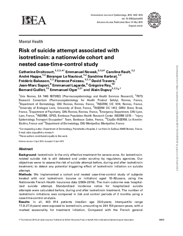 (PDF) Risk of suicide attempt associated with isotretinoin: a ...