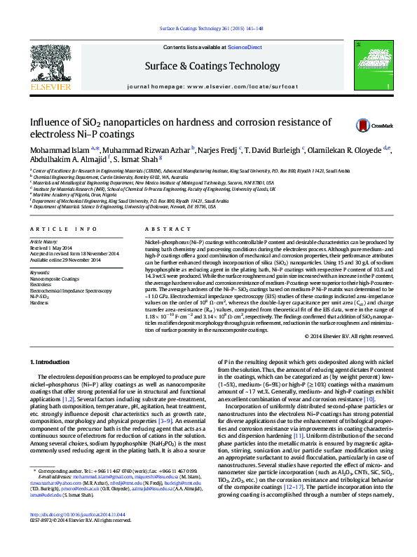 (PDF) Influence of SiO 2 nanoparticles on hardness and corrosion ...