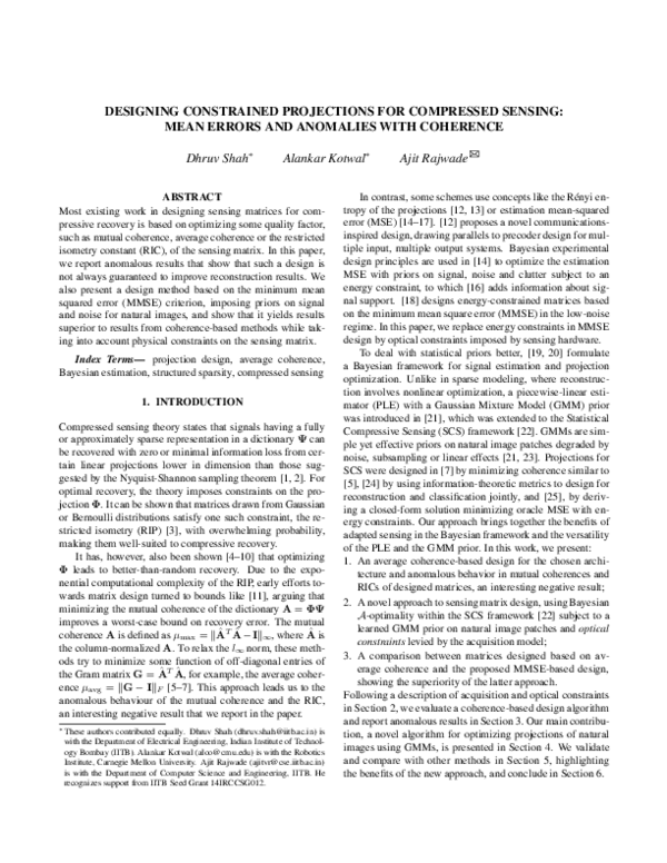 (PDF) Designing Constrained Projections for Compressed Sensing: Mean ...