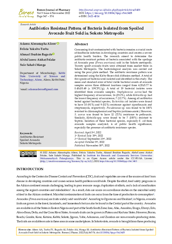 (PDF) Antibiotics Resistant Pattern of Bacteria Isolated from Spoiled ...