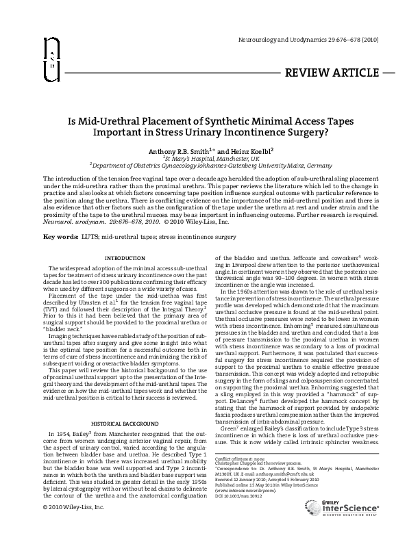 (PDF) Is midurethral placement of synthetic minimal access tapes