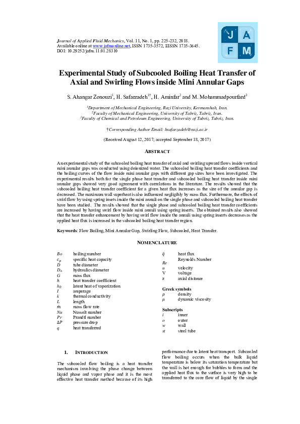 (PDF) Experimental Study of Subcooled Boiling Heat Transfer of Axial ...