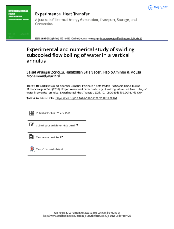 (PDF) Experimental and numerical study of swirling subcooled flow ...