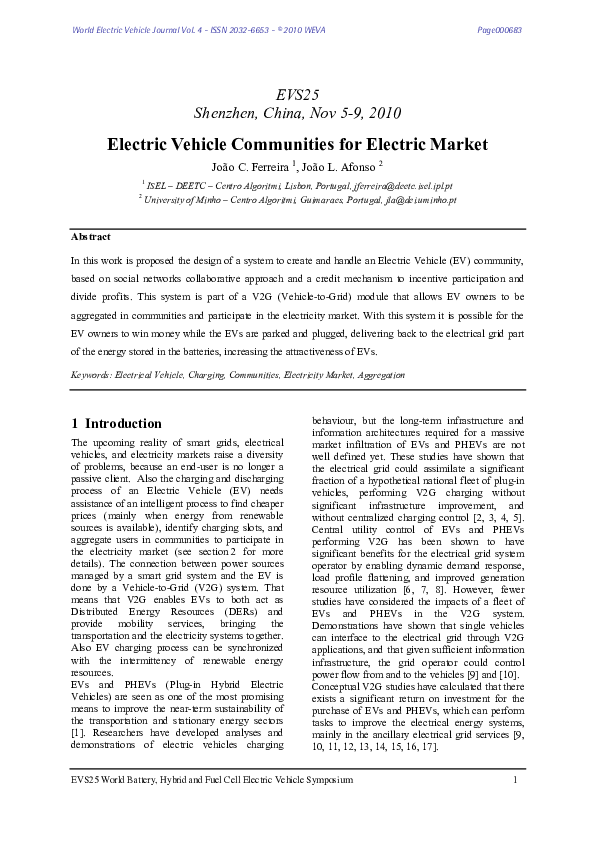 (PDF) Electric Vehicle Communities for Electric Market Joao Afonso Academia.edu