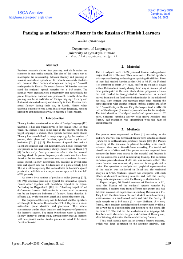 (PDF) Pausing as and Indicator of Fluency in the Russian of Finnish ...