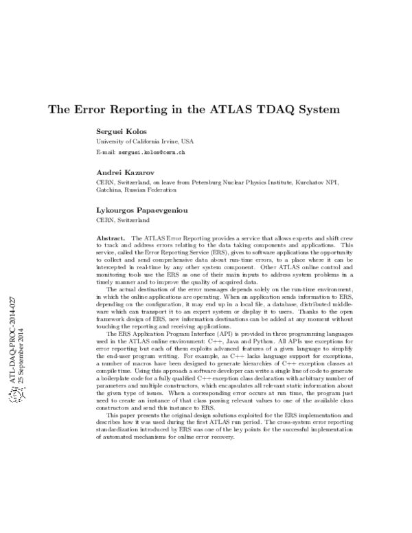 (PDF) The Error Reporting in the ATLAS TDAQ System