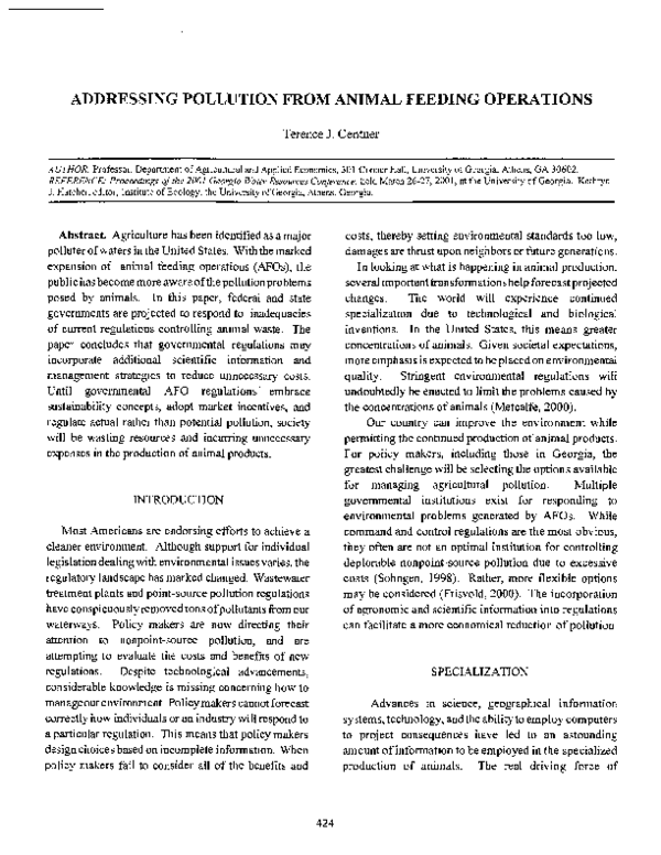 (PDF) Addressing water contamination from concentrated animal feeding
