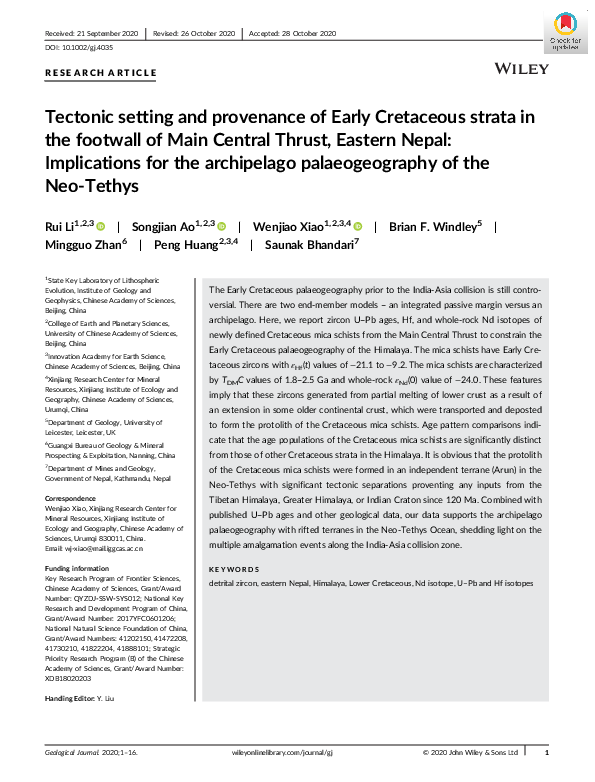 (PDF) Tectonic setting and provenance of Early Cretaceous strata in the ...