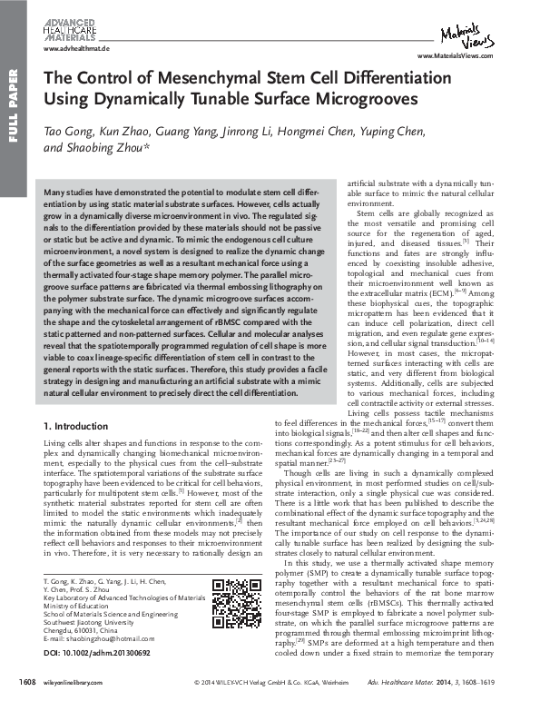 (PDF) The control of mesenchymal stem cell differentiation using ...