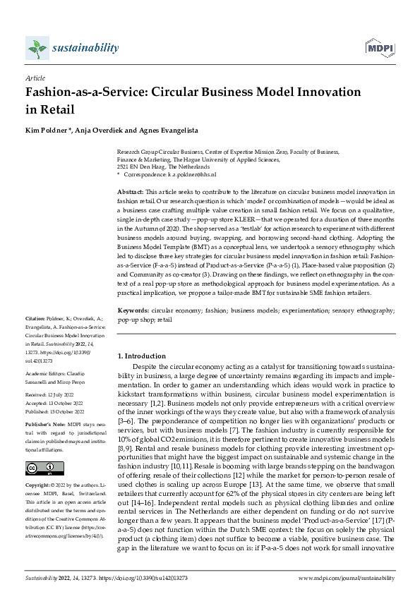 (PDF) Fashion-as-a-Service: Circular Business Model Innovation in Retail