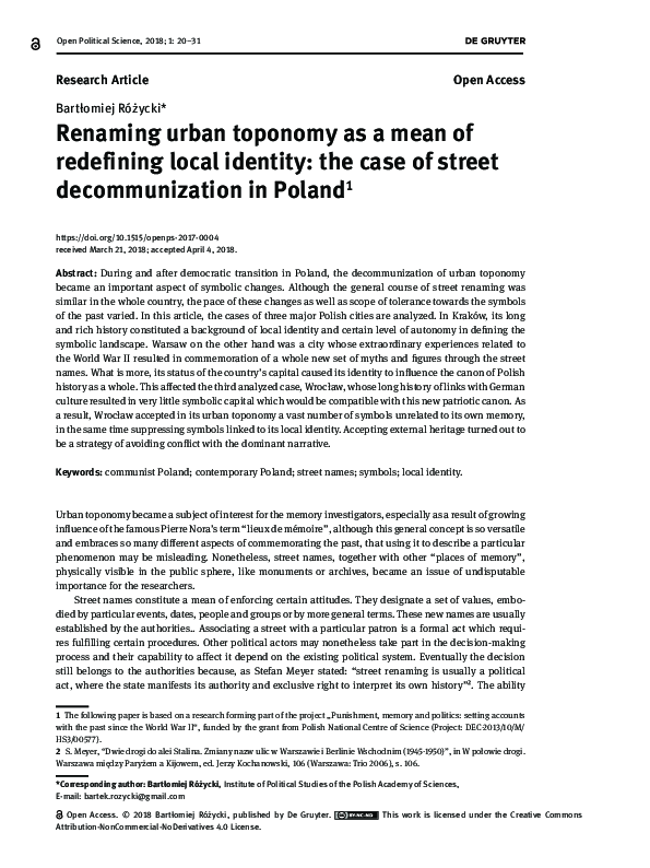 (PDF) Renaming urban toponomy as a mean of redefining local identity ...