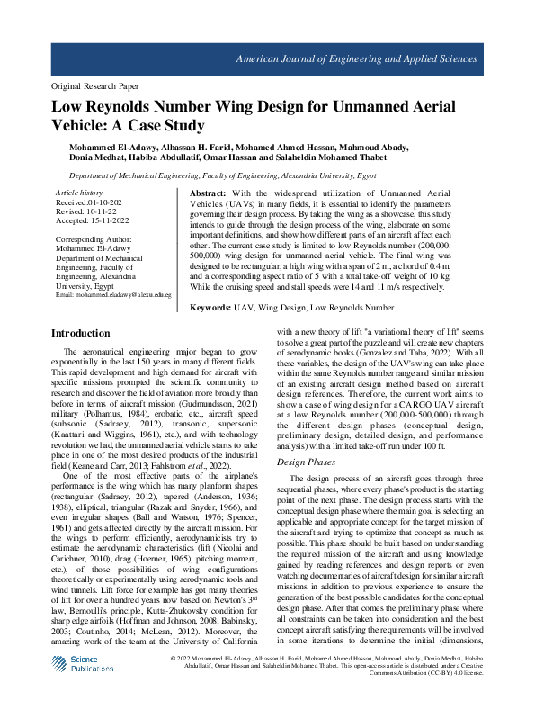 (PDF) Low Reynolds Number Wing Design for Unmanned Aerial Vehicle: A ...