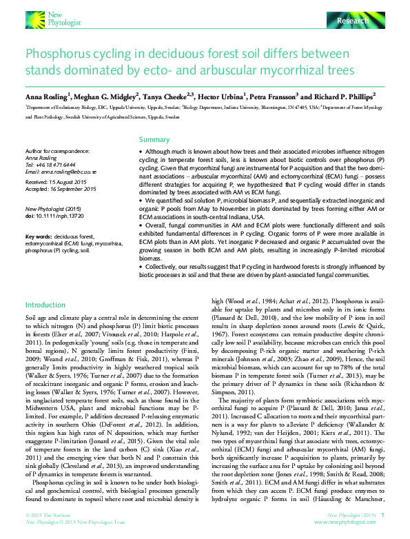 (PDF) Phosphorus cycling in deciduous forest soil differs between ...