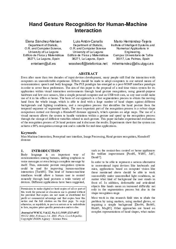 (PDF) Hand Gesture Recognition for Human-Machine Interaction