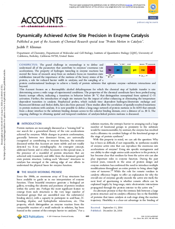 (PDF) Dynamically achieved active site precision in enzyme catalysis
