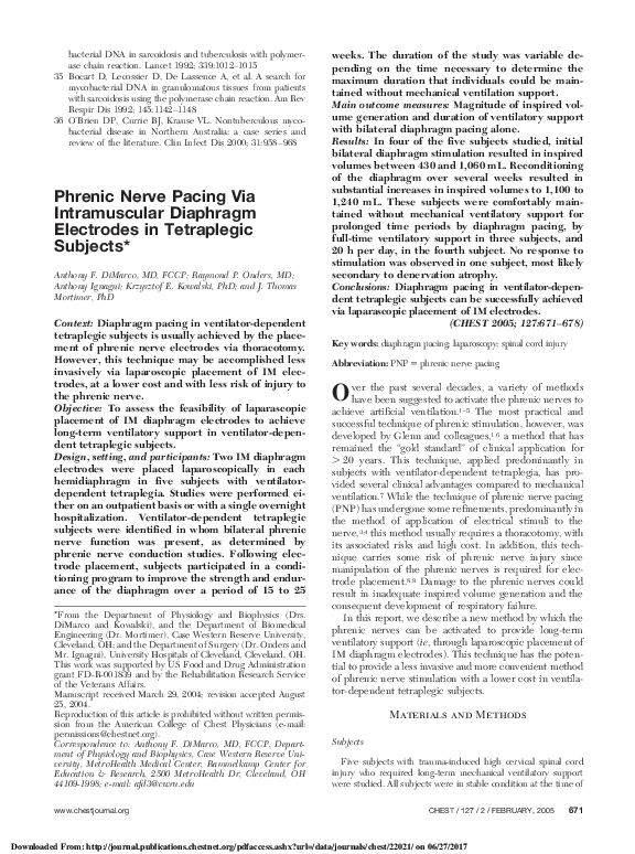 (PDF) Phrenic Nerve Pacing Via Intramuscular Diaphragm Electrodes in ...