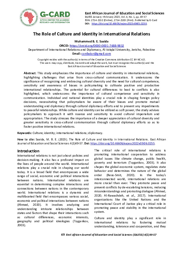 (PDF) The Role of Culture and Identity in International Relations
