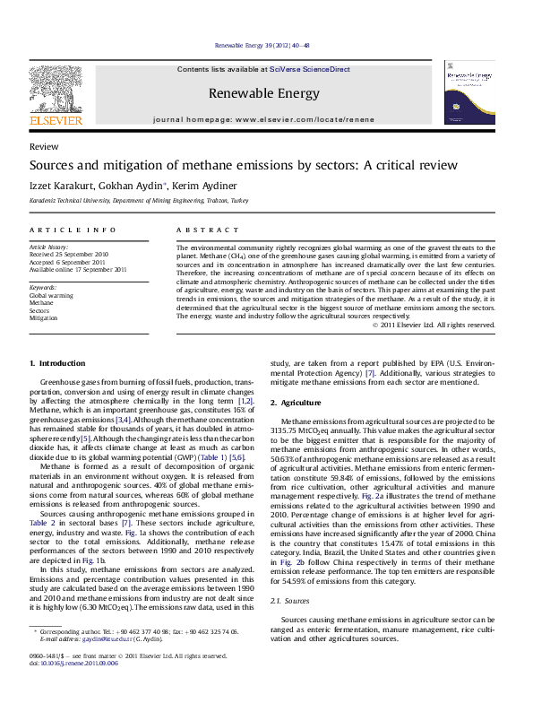 (PDF) Sources and mitigation of methane emissions by sectors: A ...