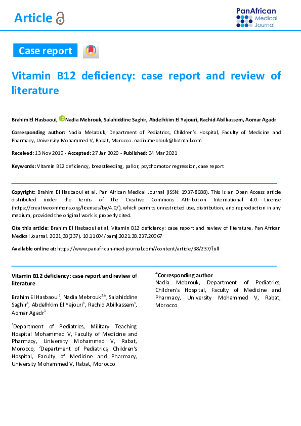 (PDF) Vitamin B12 deficiency case report and review of literature