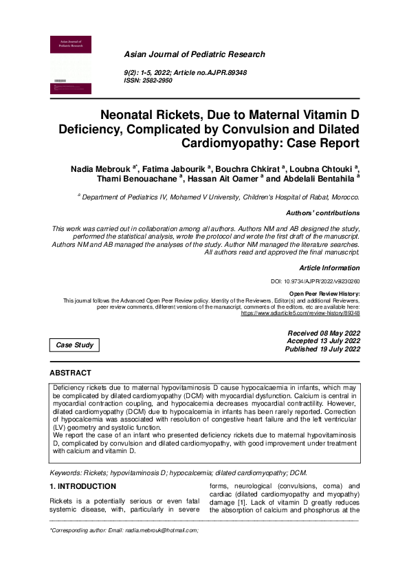 (PDF) Neonatal Rickets, Due to Maternal Vitamin D Deficiency ...