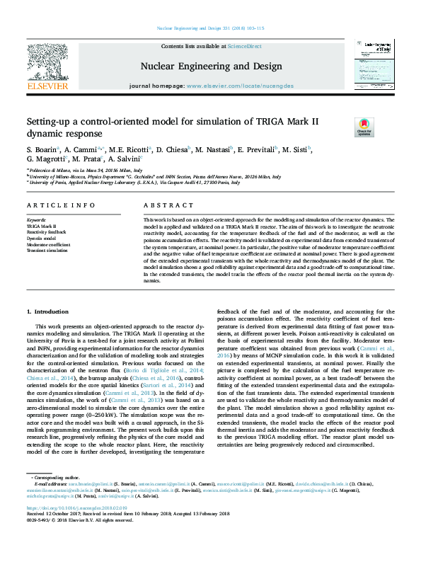 (PDF) Setting-up a control-oriented model for simulation of TRIGA Mark ...