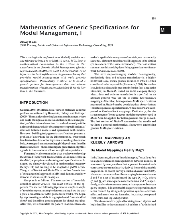 (PDF) Mathematics of Generic Specifications for Model Management, I
