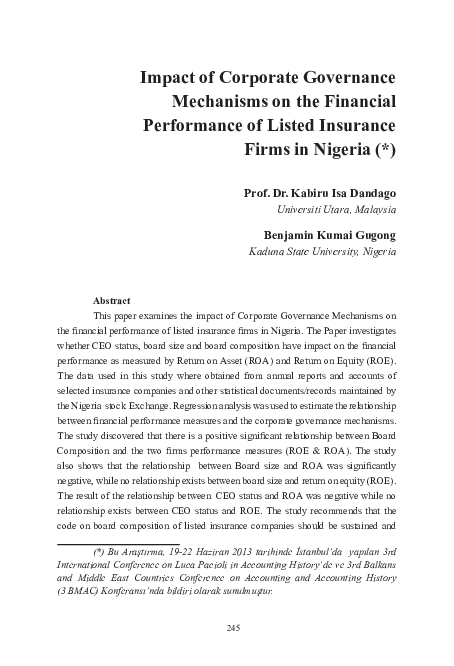 (PDF) Impact of Corporate Governance Mechanisms on the Financial ...