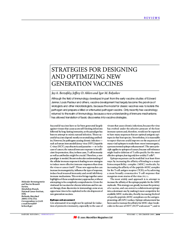 (PDF) Strategies for designing and optimizing new generation vaccines
